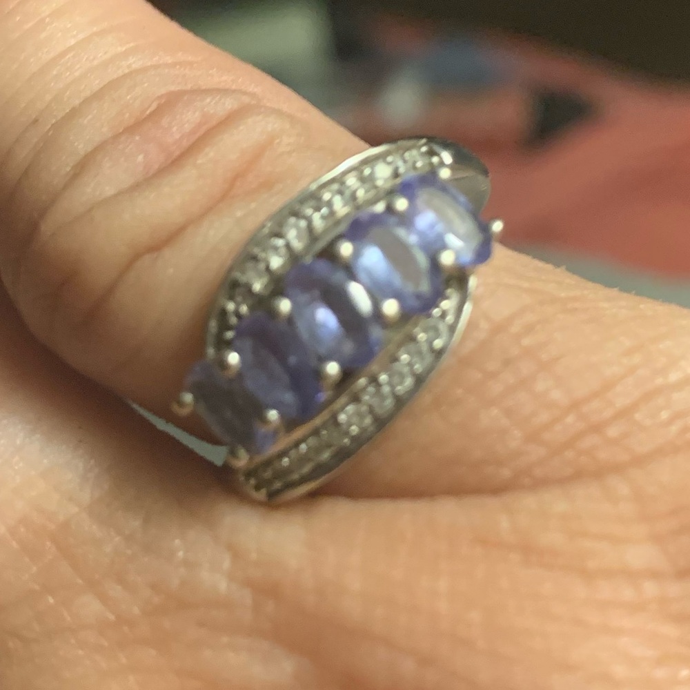 Genuine tanzanite & Zircon sterling silver ring - Picture 7 of 8